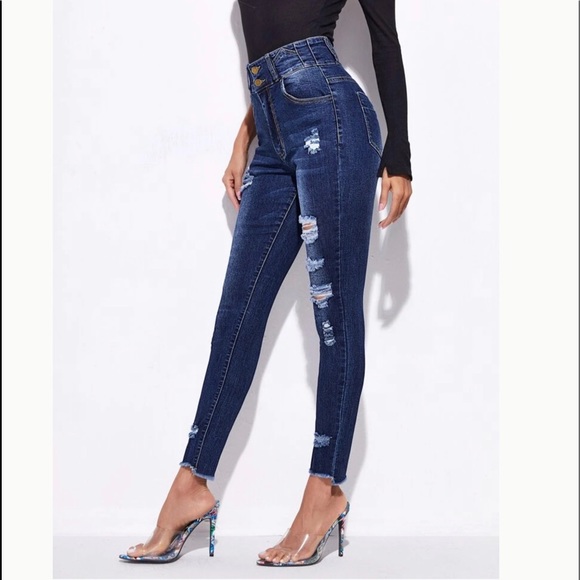 Last Pair! Distressed Woman’s High Waisted Jeans - Picture 3 of 5